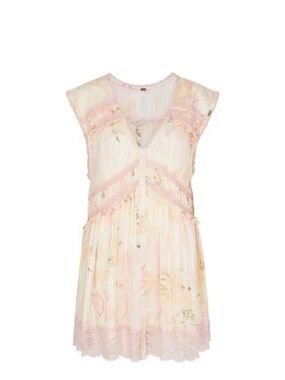 Free People Spring Fling Printed Chiffon Mini Dress in Pink